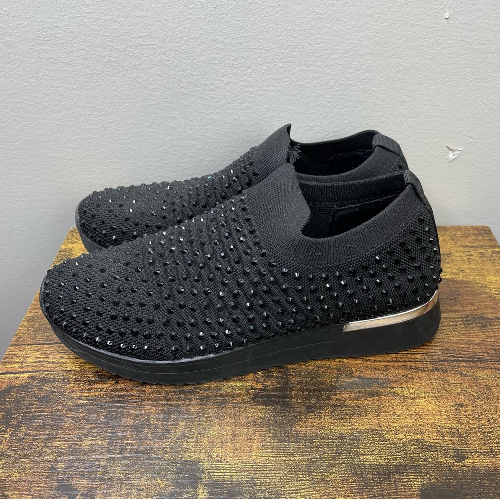 Kenneth Cole Reaction Black Knit Slip-On Women's Shoes Stretch Studded Size 9.5